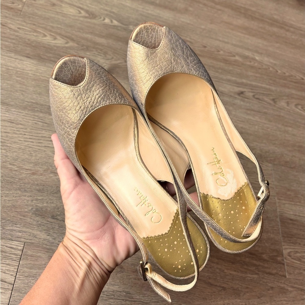 Cole Haan by NikeAir Golden Metalic Peep-Toe Slingback Heels
